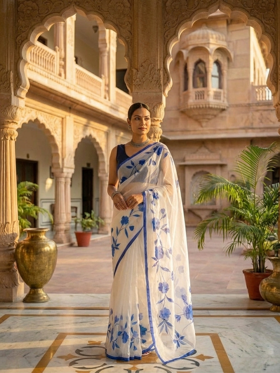 Serene Saree in Indigo Bloom