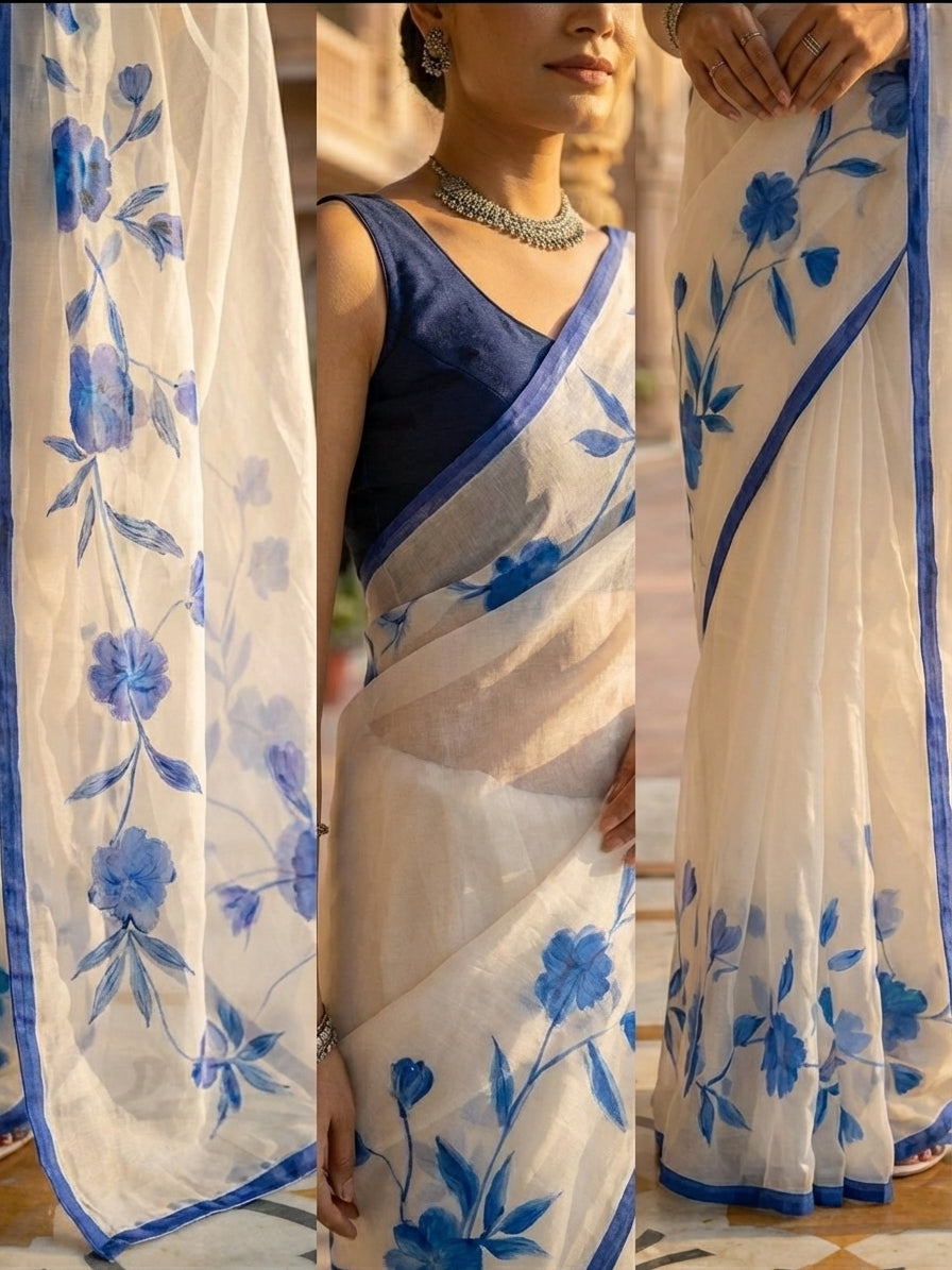 Serene Saree in Indigo Bloom