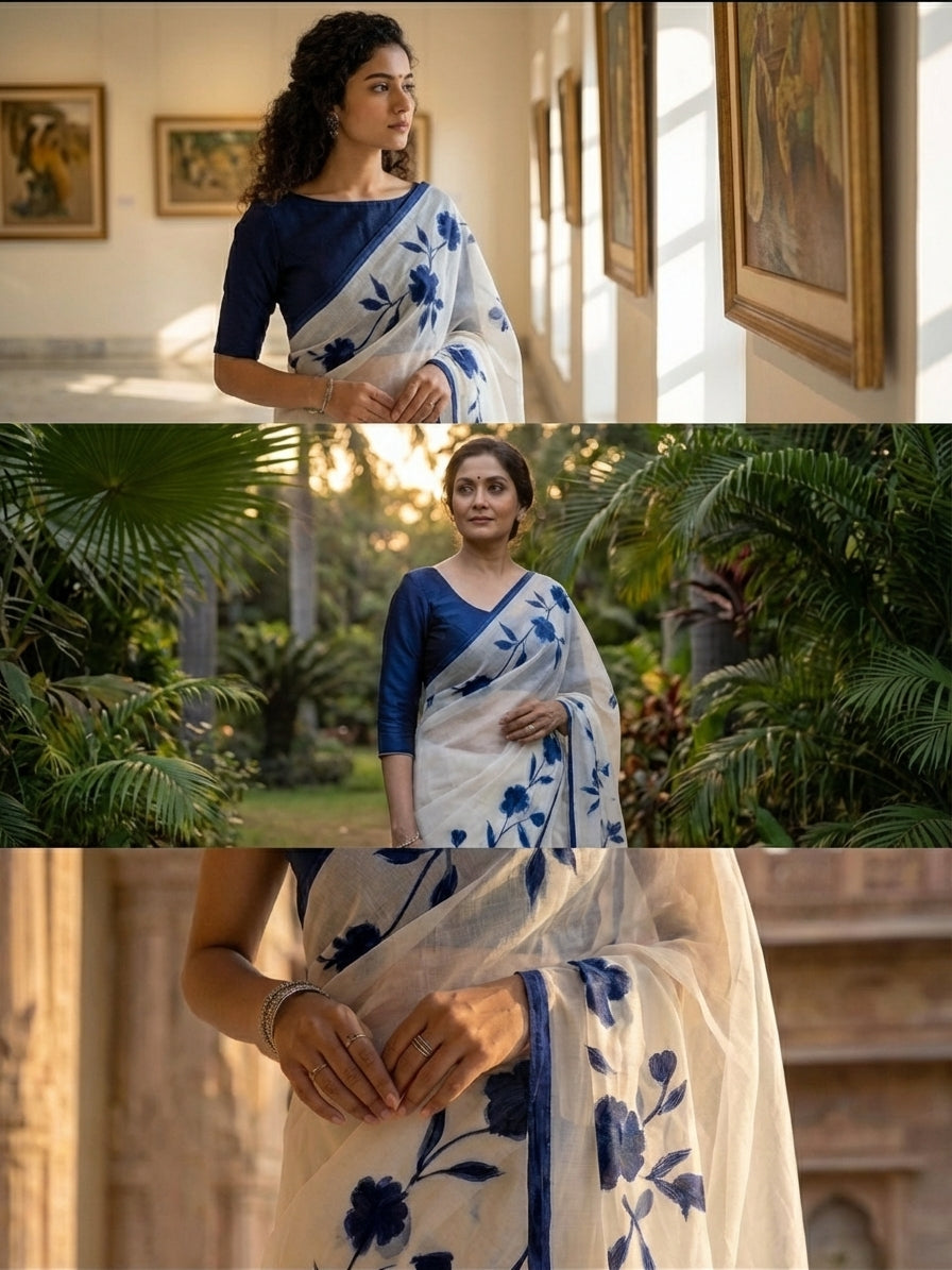 Serene Saree in Indigo Bloom